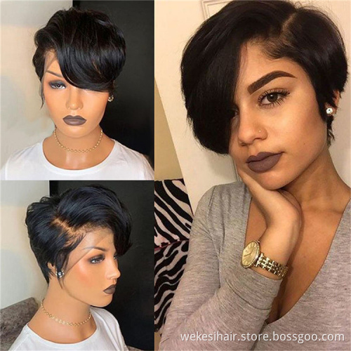 Hot Beauty 13x4 Lace Front Pixie Cut Short Curly Bob Wig Preplucked Brazilian Remy Human Hair Extensions Wigs For Black Women
